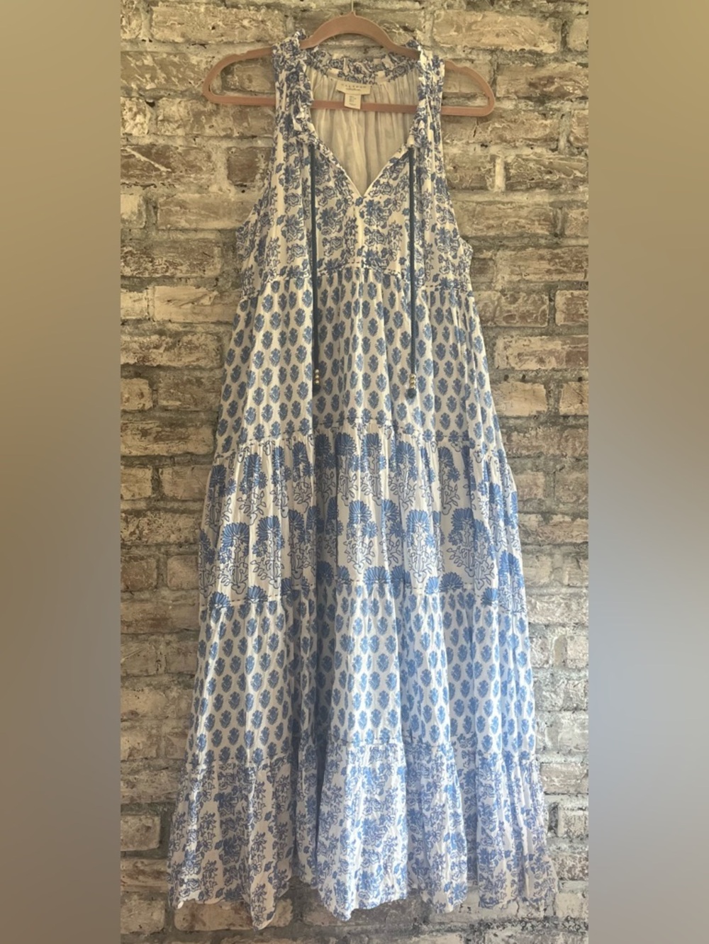 Calypso St. Barth Blue and White Floral Tiered Fully Lined Maxi Dress NWOT
